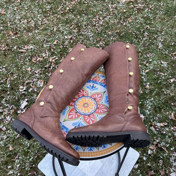 KORS Michael Kors Womens 7.5M "Blizzard" Brown Leather Tall Riding Boots 18" - Picture 4 of 8